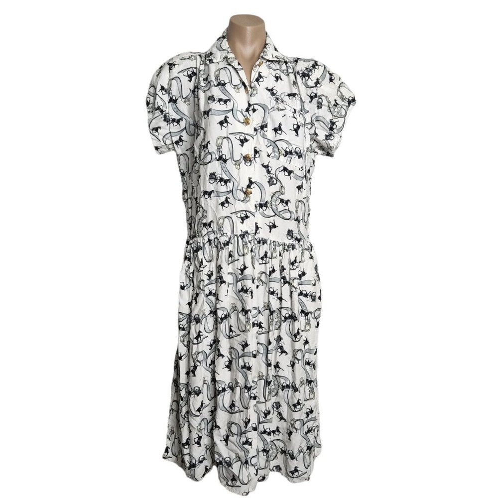 Vintage Patty Woodward Equestrian Horse Print Midi Dress Size Large